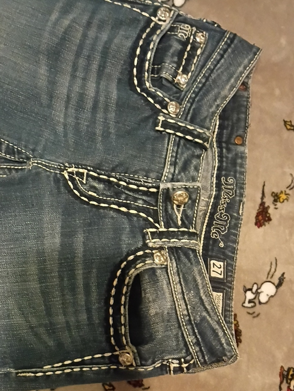 Miss Me Dark Blue Distressed Denim Jeans with Contrast Stitching